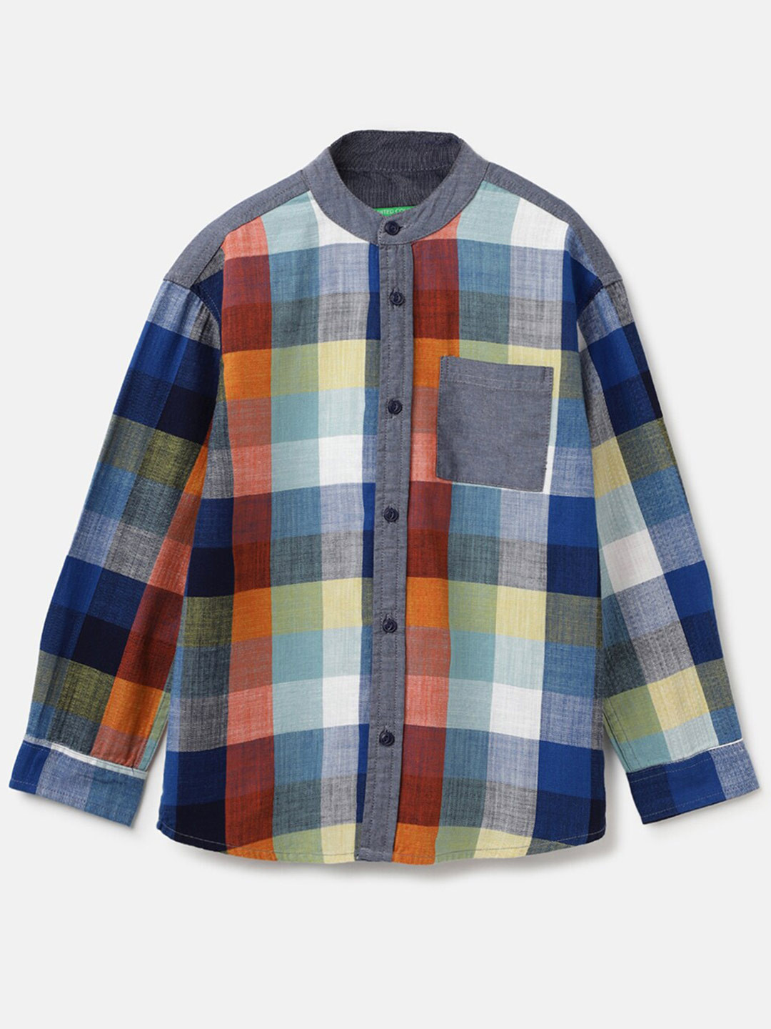 United Colors of Benetton Boys Mandarin Collar Opaque Checked Casual Shirt