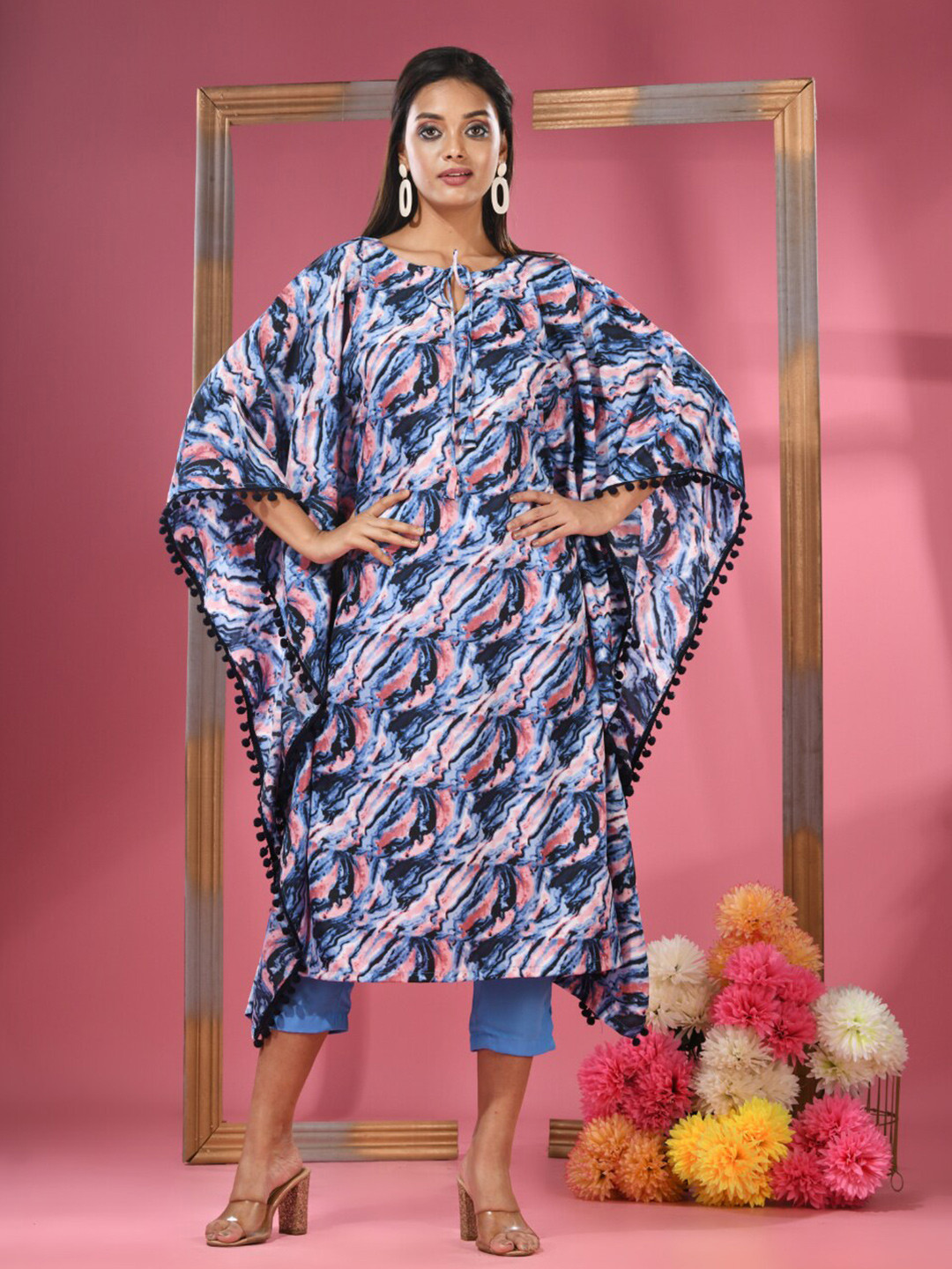 Charukriti Printed Striped Regular Tie-Up Neck Kurta with Trousers