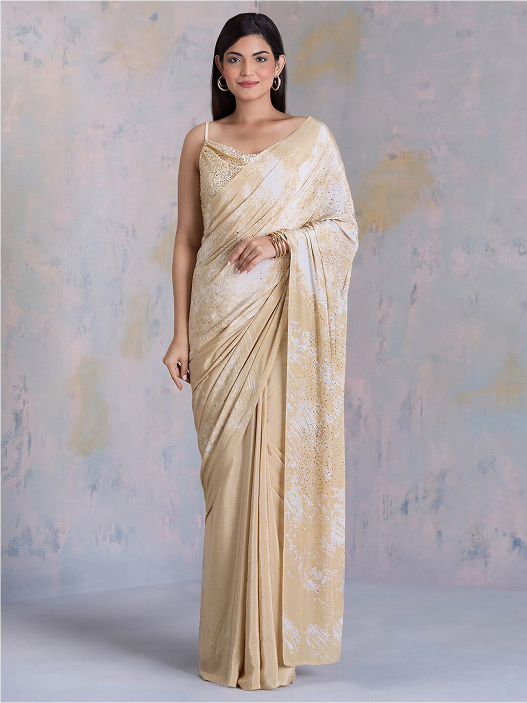 navyasa by liva Embellished Beads and Stones Pure Crepe Saree