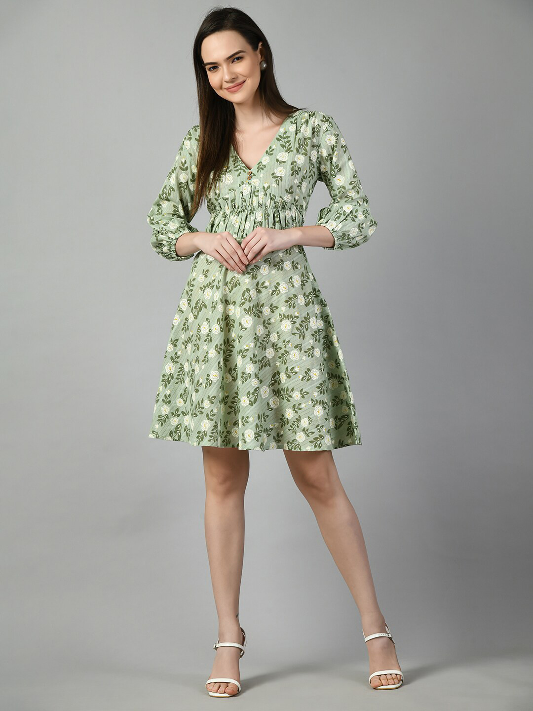 DOISA Floral Print Puff Sleeve Dress