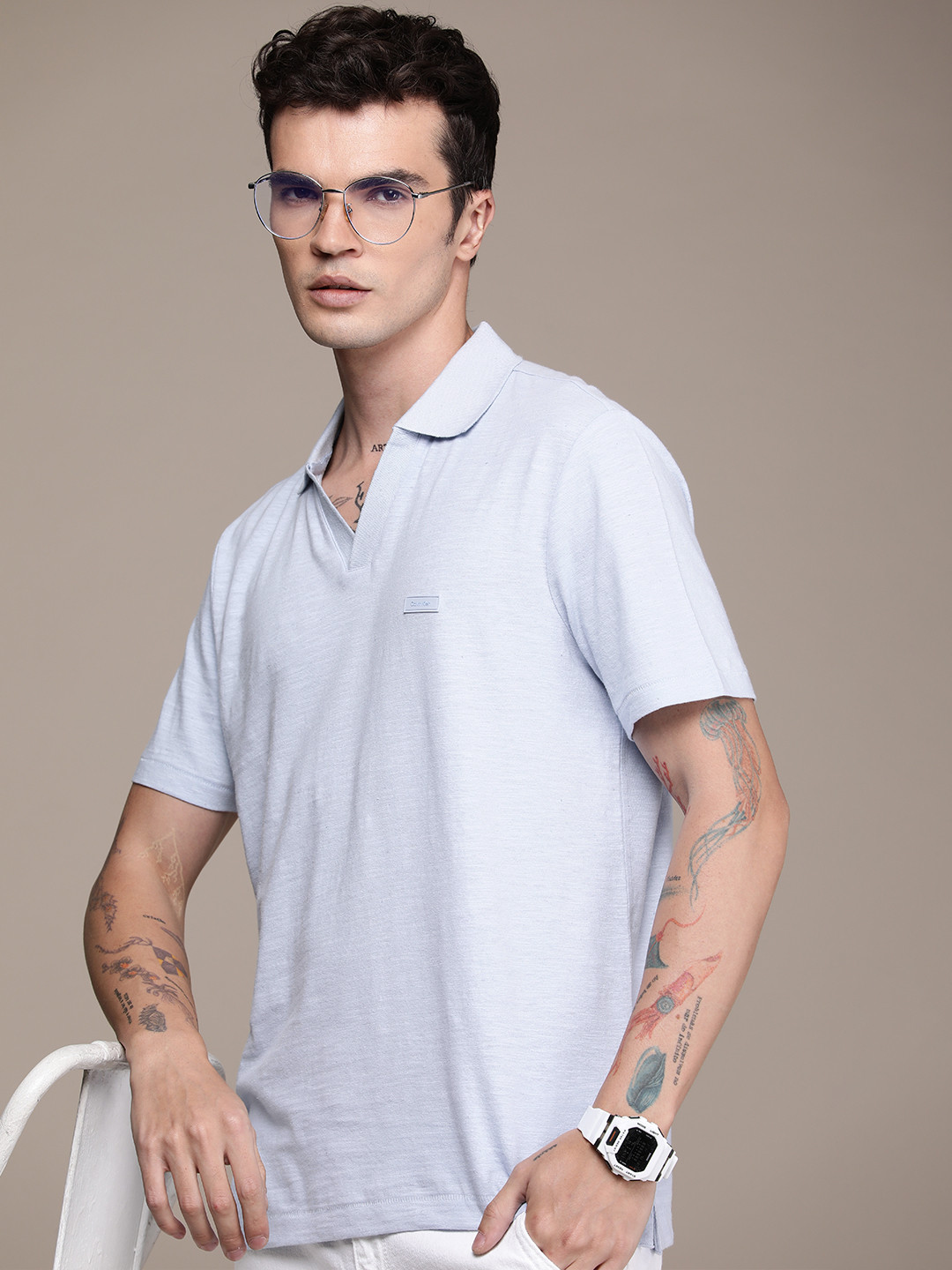 Calvin Klein Jeans Cotton Linen Polo Collar T-shirt