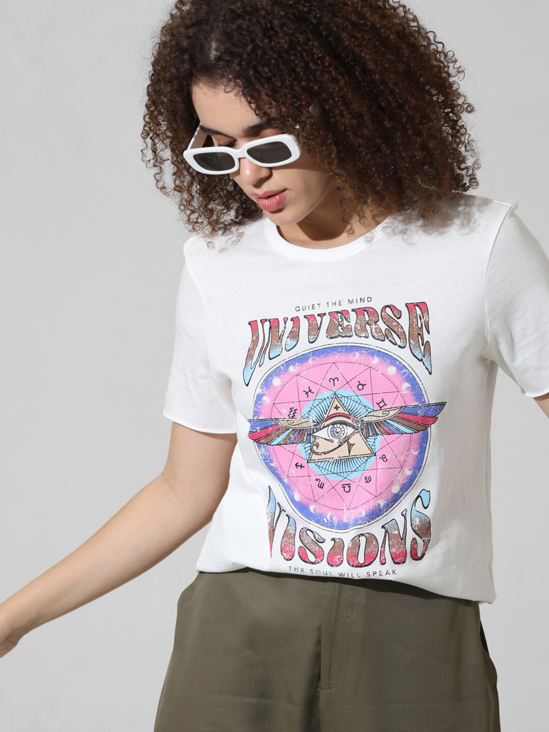 ONLY Graphic Printed Round Neck Pure Cotton T-shirt