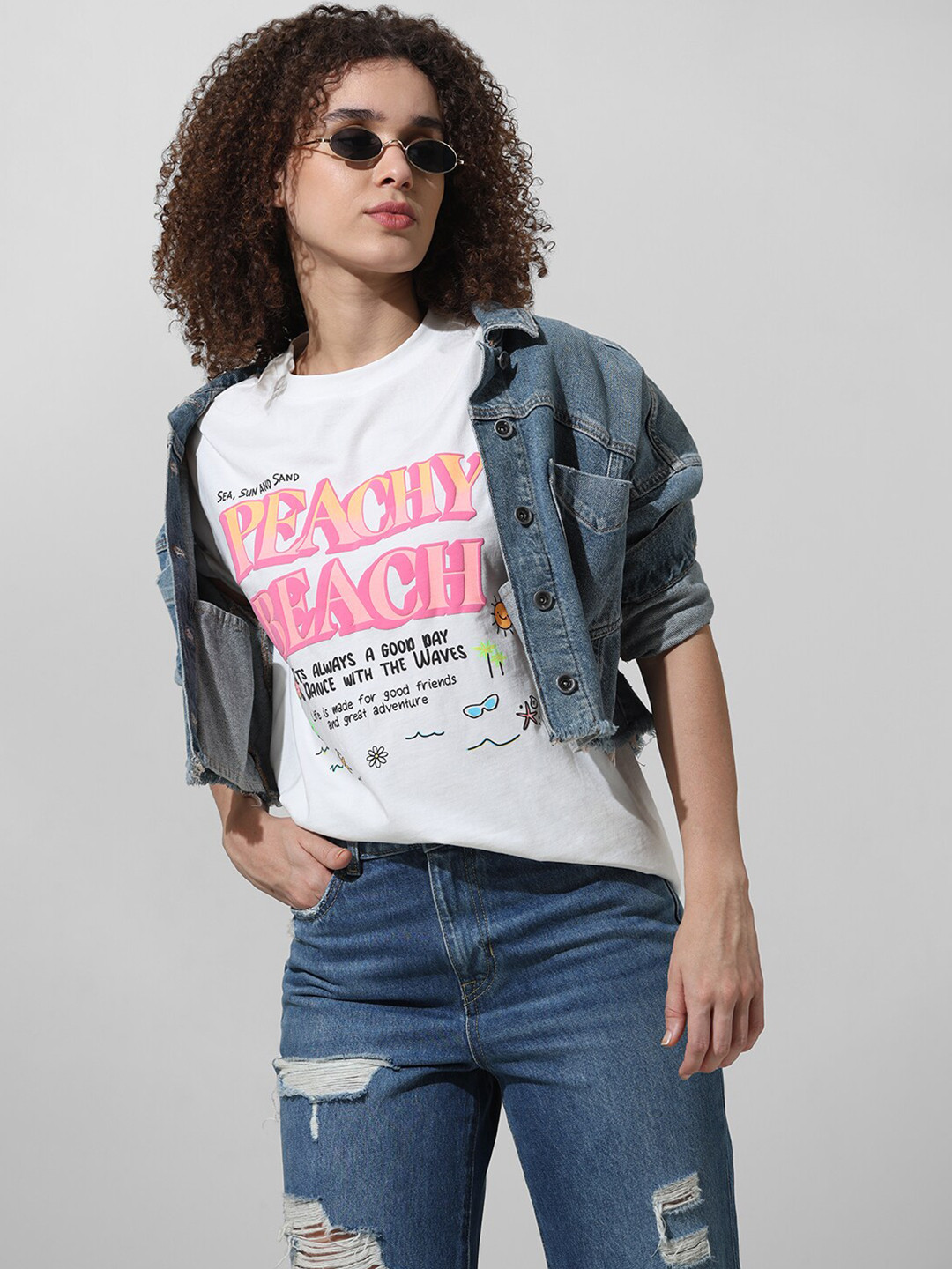 ONLY Typography Printed Round Neck Pure Cotton T-shirt