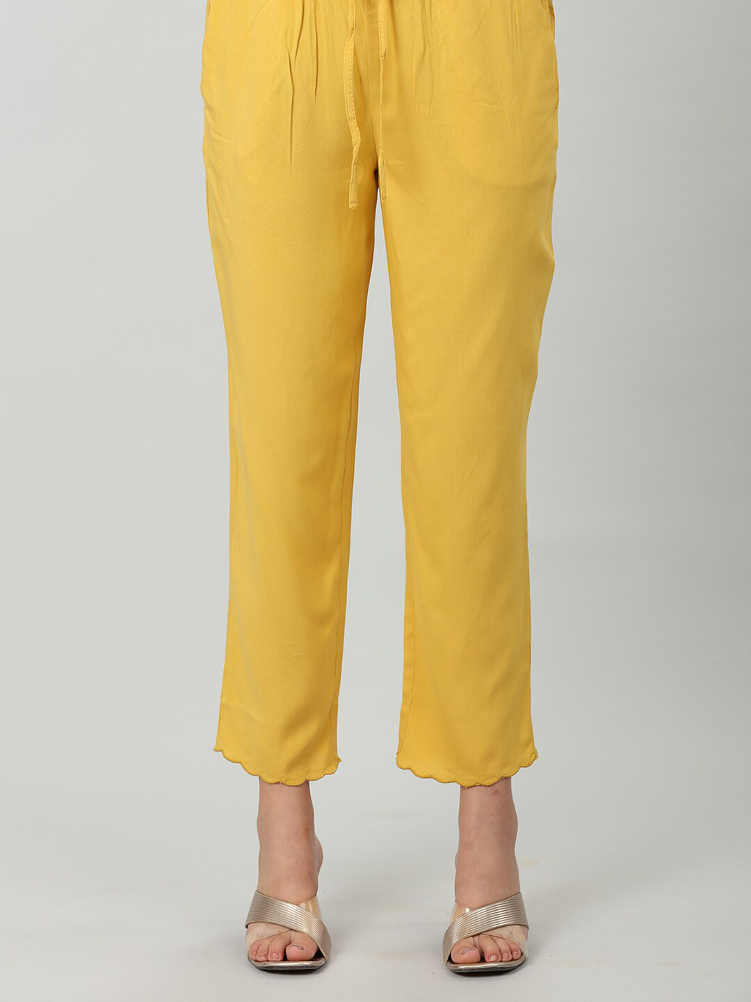 Mustard Women Mid Rise Cigarette Trousers