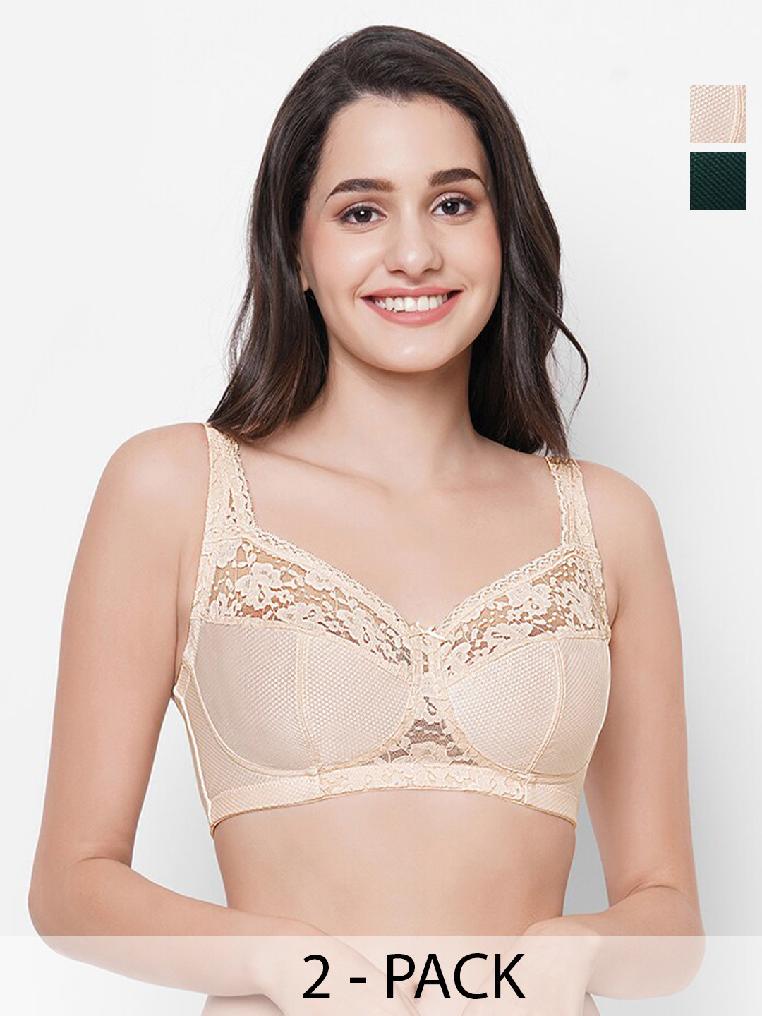 Wacoal Plus Size Pack Of 2 Floral Lace Full Coverage Rapid-Dry Minimizer Bras With All Day Comfort