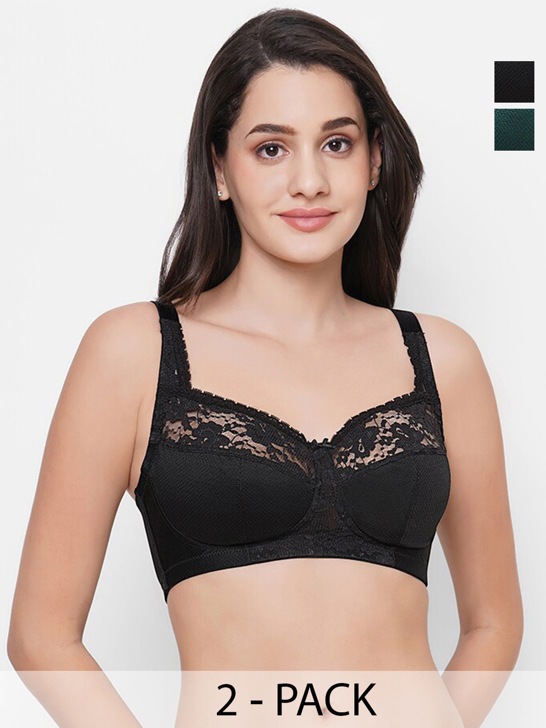 Wacoal Plus Size Pack Of 2 Floral Lace Full Coverage Rapid-Dry Minimizer Bras With All Day Comfort