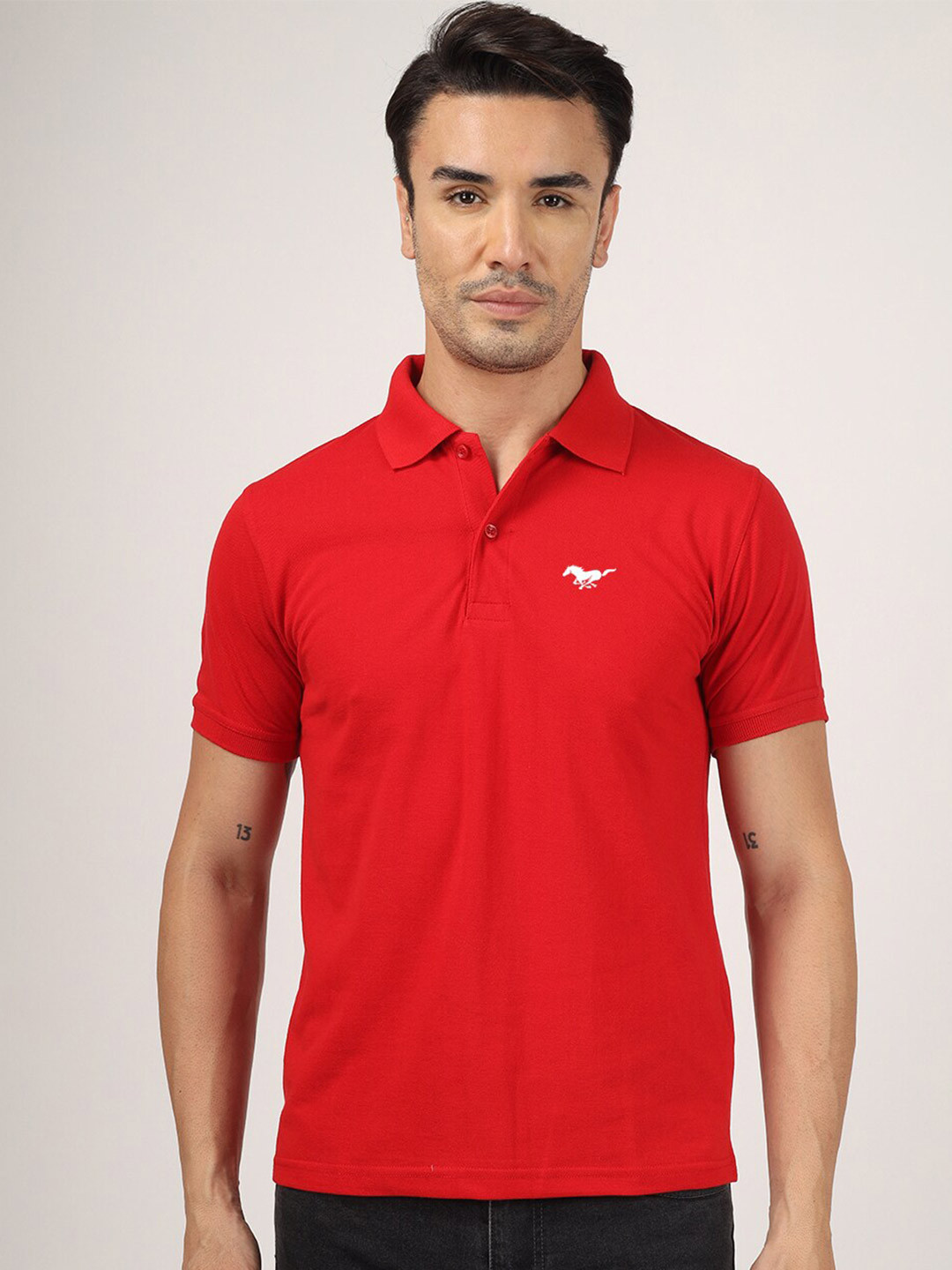 Greylongg Polo Collar Short Sleeves Applique T-shirt