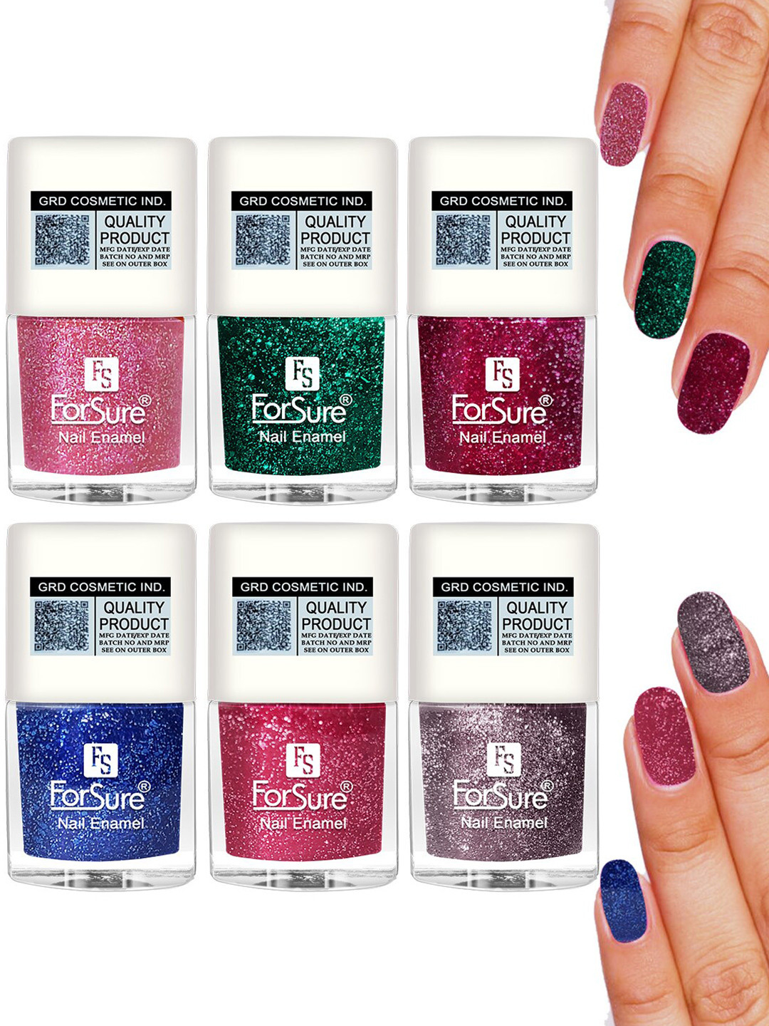 ForSure Set Of 6 High-Shine Long-Lasting Glitter Nail Polish - 5ml Each