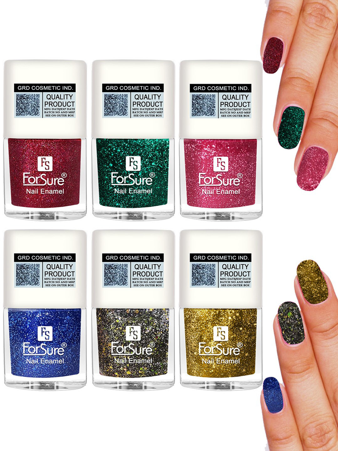 ForSure High Shine Set Of 6  Glitter Nail Polish-5ml Each-93-91-98-90-99-100