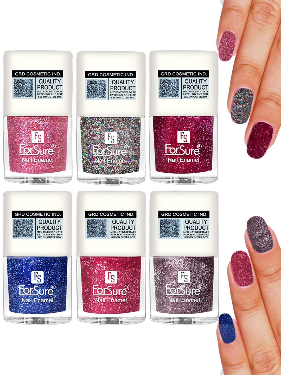 ForSure High Shine Set Of 6 Glitter Nail Polish-5ml Each - Shade 93,94,96,97,98,89