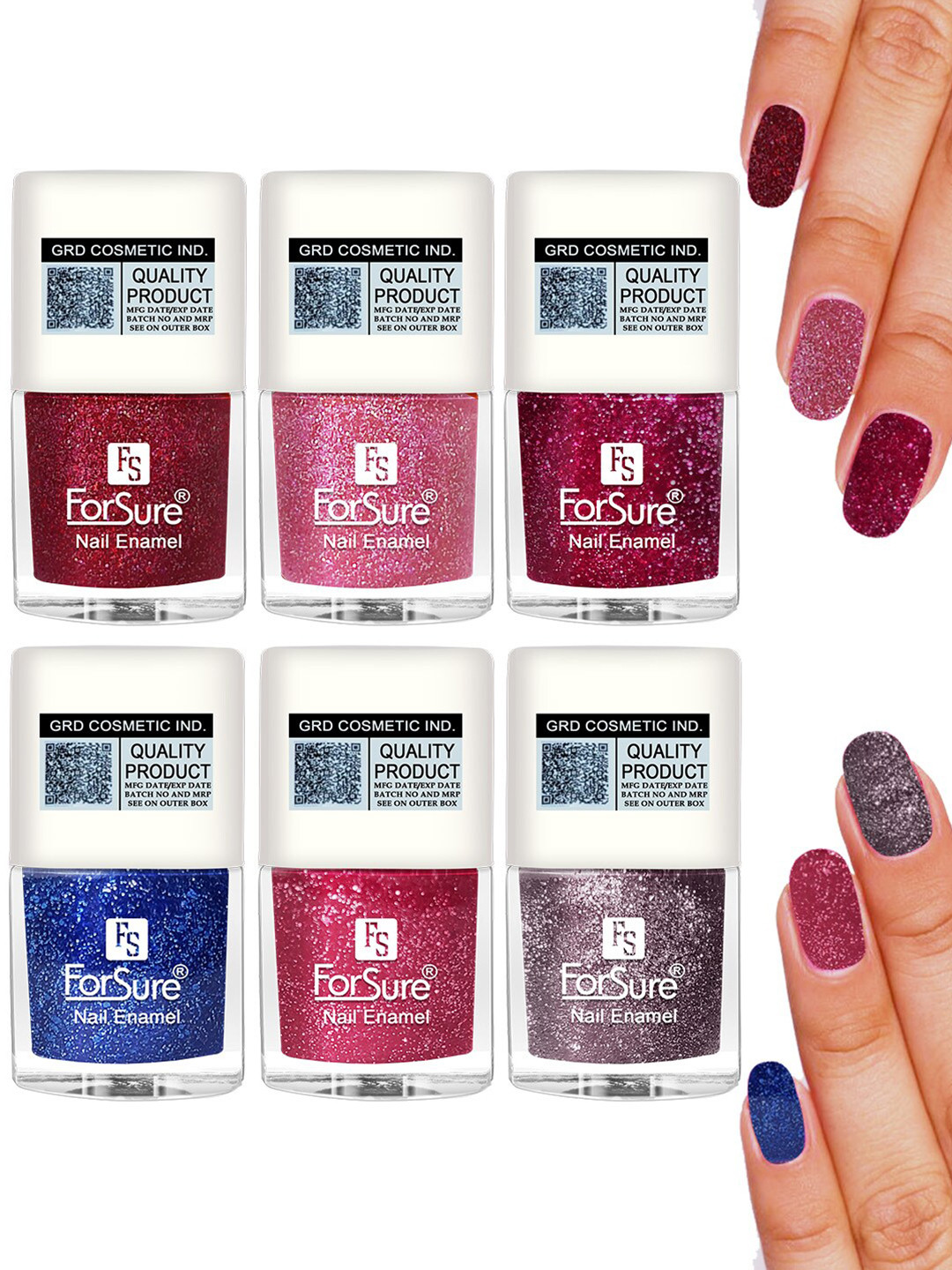 ForSure High Shine Set Of 6 Glitter Nail Polish-5ml Each - Shade 93-94-96-97-98-90