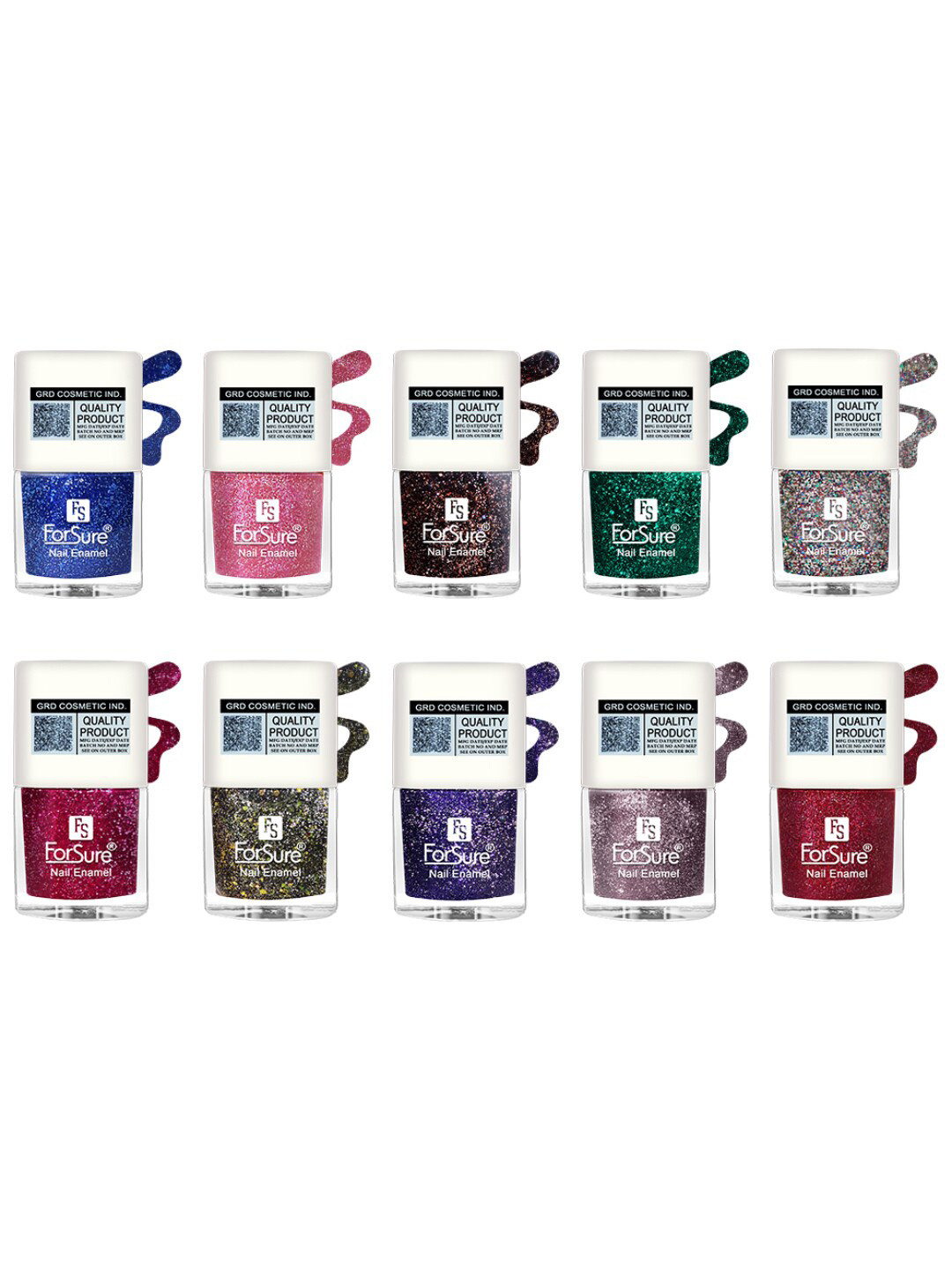 ForSure High Shine Set Of 10 Glitter Nail Polish-5ml Each - 89-90-91-92-93-94-95-96-97-100