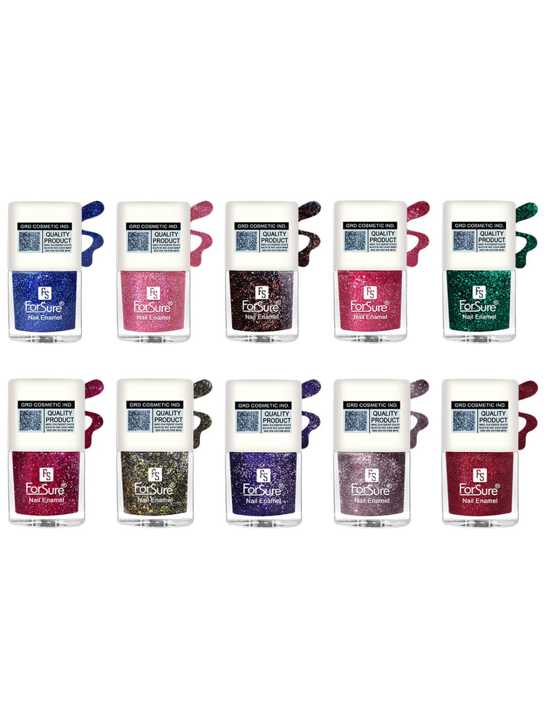 ForSure High Shine Set Of 10 Glitter Nail Polish-5ml Each - 90-91-92-93-94-95-96-97-98-100