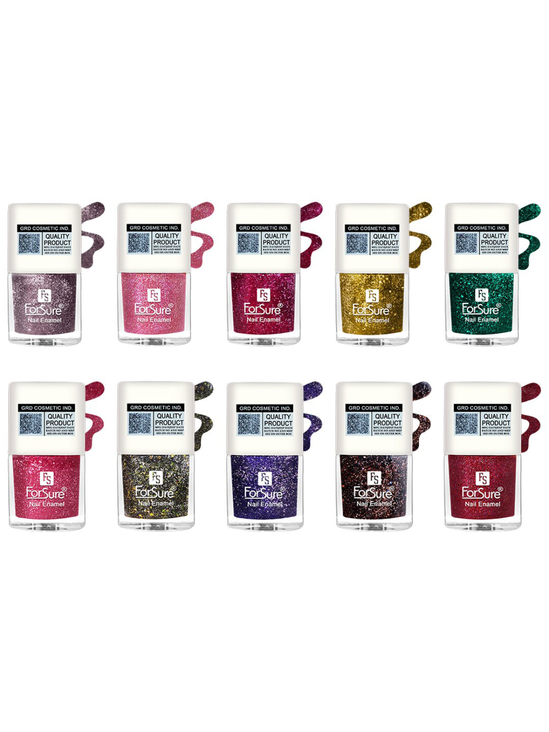 ForSure High Shine Set Of 10 Glitter Nail Polish-5ml Each - 90-91-92-94-95-96-97-98-99-100