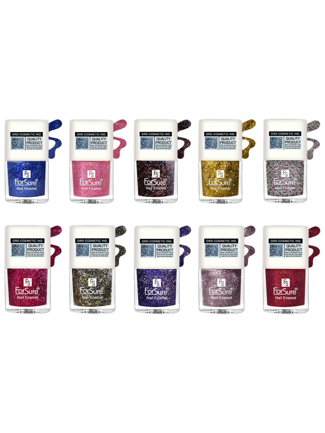 ForSure High Shine Set Of 10 Glitter Nail Polish-5ml Each - 89-90-91-92-93-94-95-96-97-99
