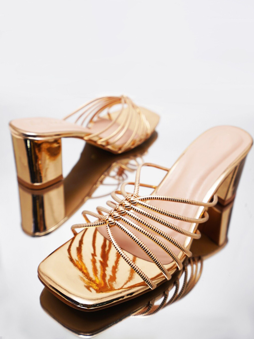 Try Me Strapy Textured Open Toe Block Heels