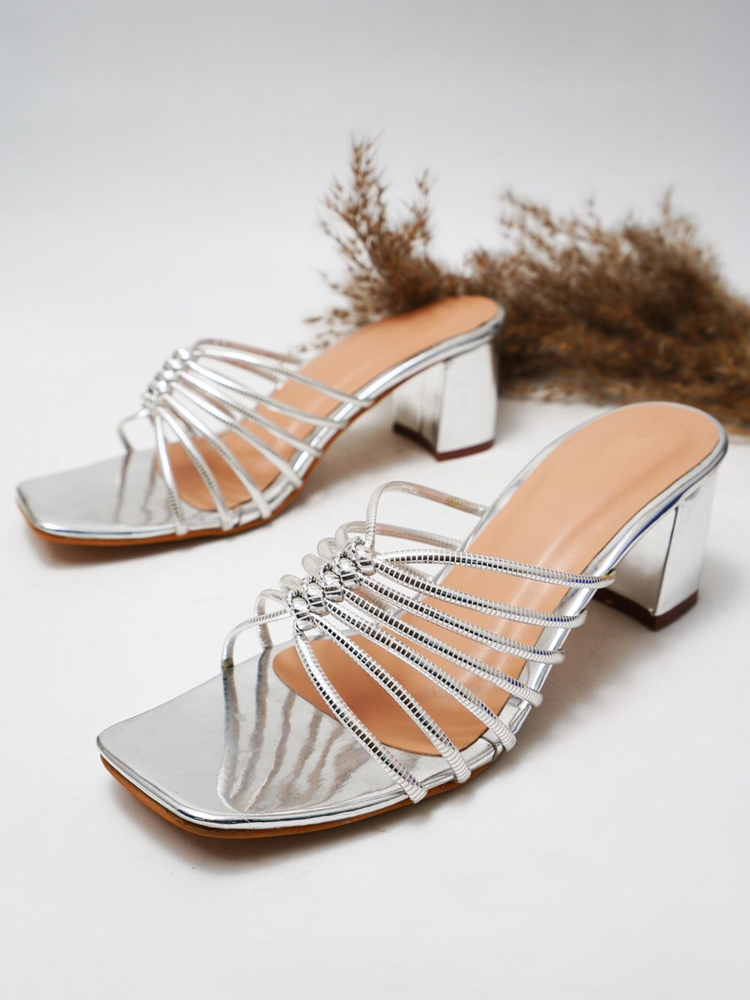 Try Me Strapy Textured Open Toe Block Heels