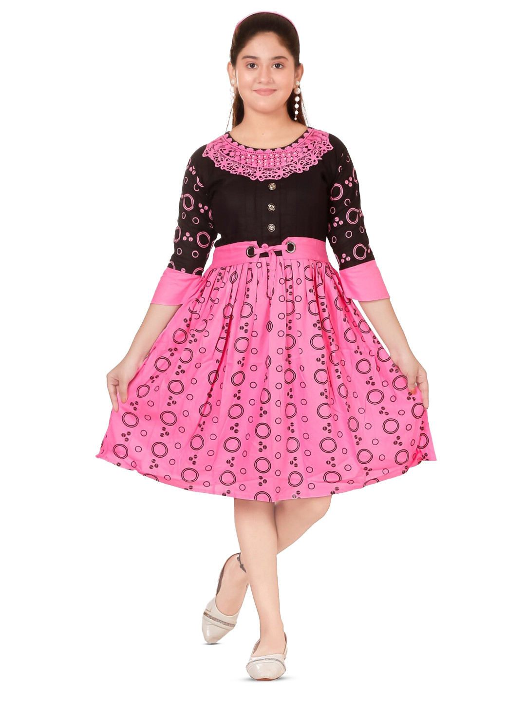 BAESD Girls Abstract Round Neck Fit & Flare Casual  Knee Length Dress