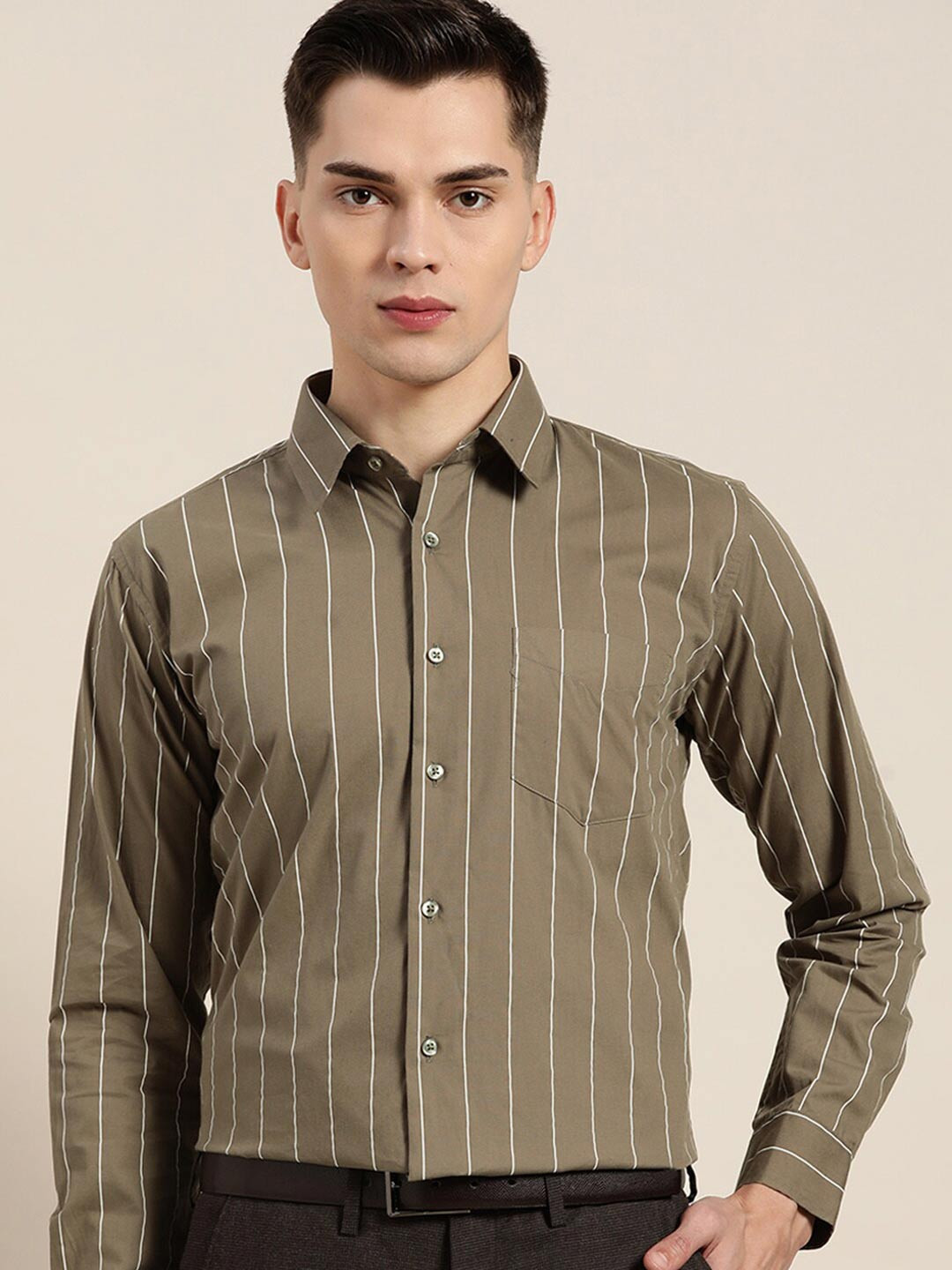 Hancock Comfort Plus Size Vertical Striped Cotton Formal Shirt