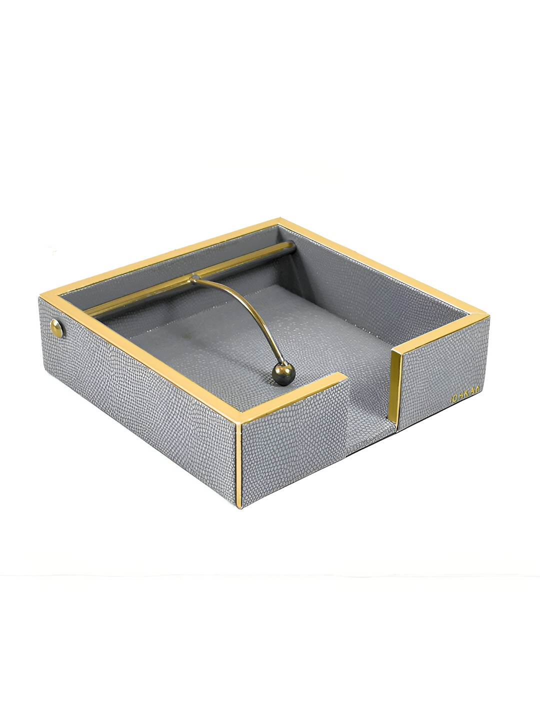 ICHKAN Serpentine Grey & Gold Toned Textured Leather Square Weight Tissue Holder