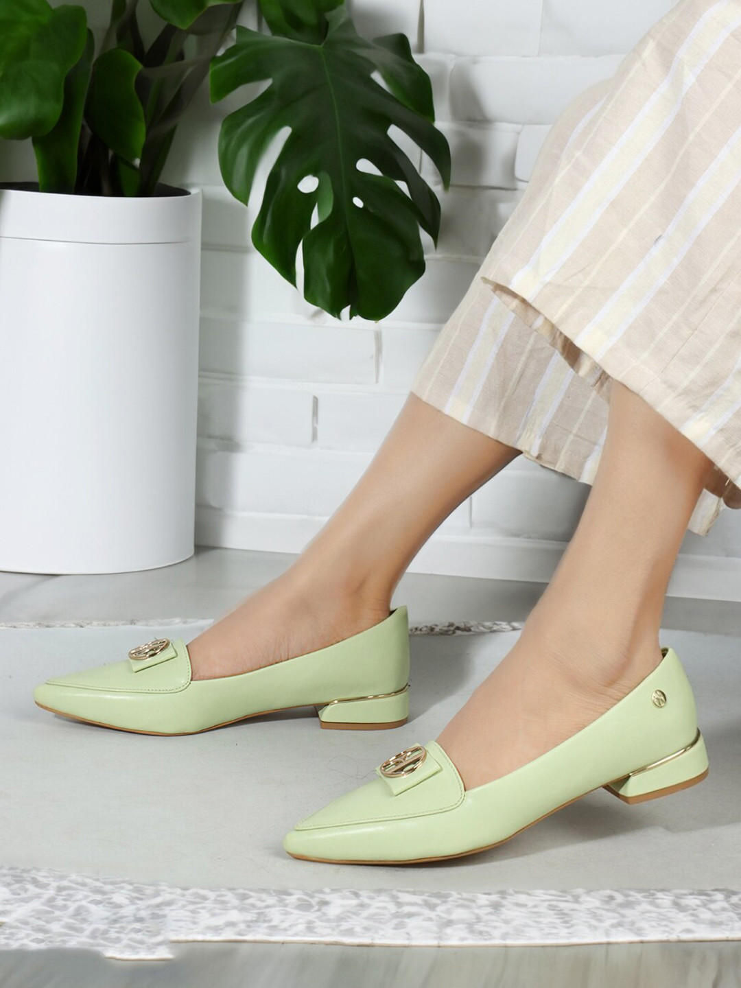 ELLE Pointed Toe Buckles Block Heeled Pumps