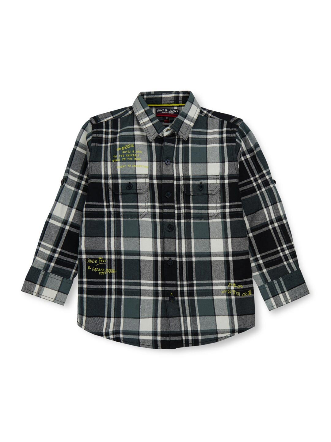 Gini and Jony Boys Spread Collar Long Sleeves Tartan Checks Opaque Casual Shirt