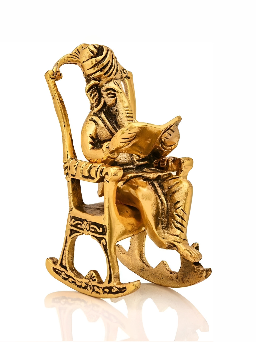 Navyaksh Chair on Ganesh Gold Metal Metallic Prayer Room Small Showpiece - 3.1 Inches