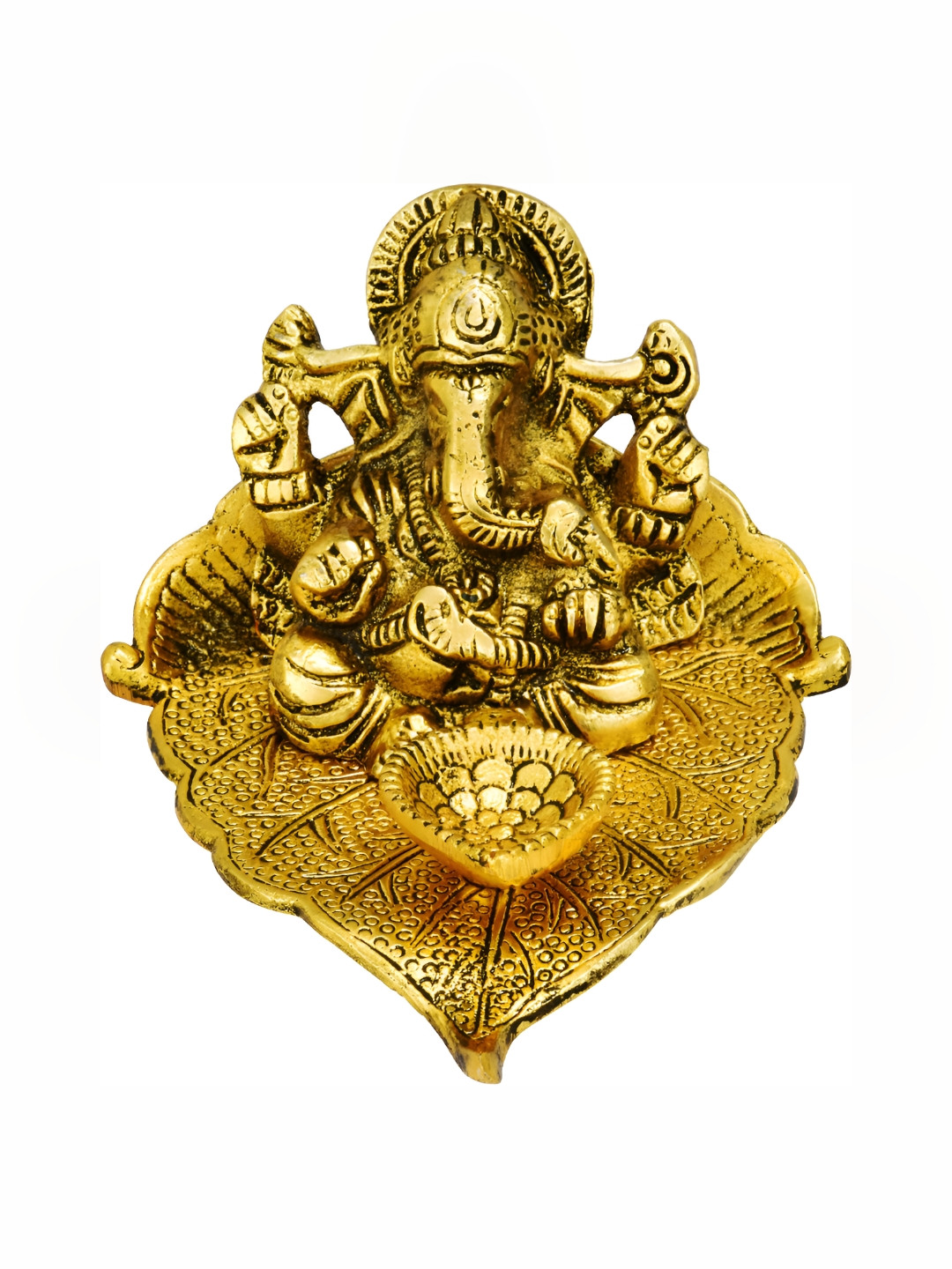 Navyaksh Patta Lord Ganesh Ji Gold Brass Metallic Prayer Room Small Showpiece - 2.7 Inches