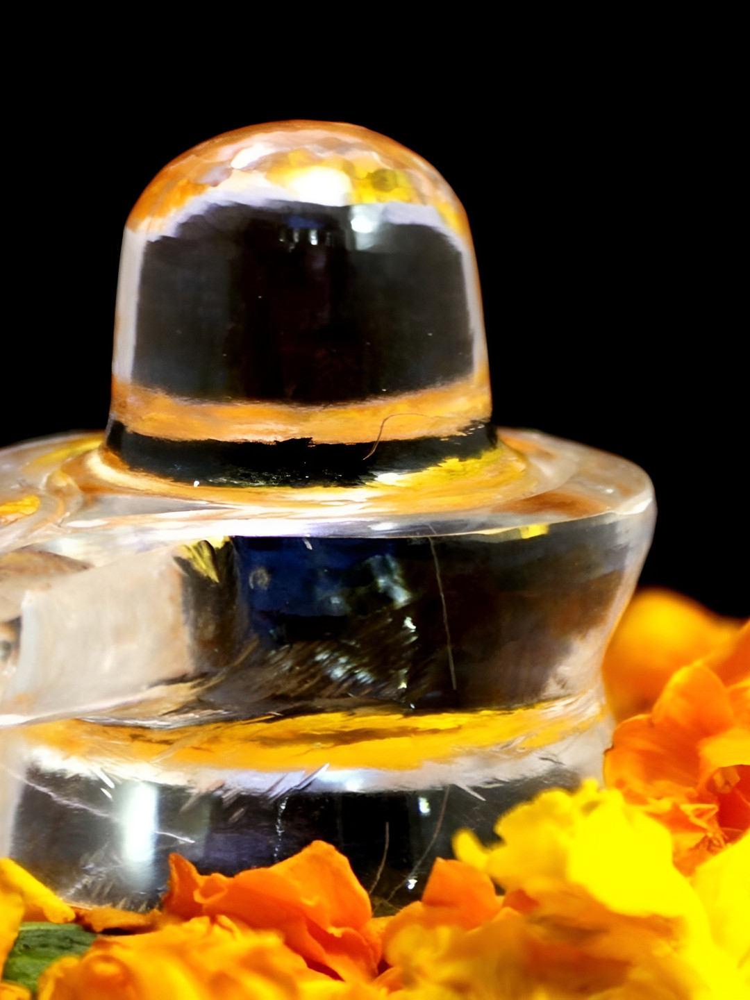 Navyaksh Shivling Transparent Crystal Mirrored Prayer Room Small Showpiece - 2 Inches