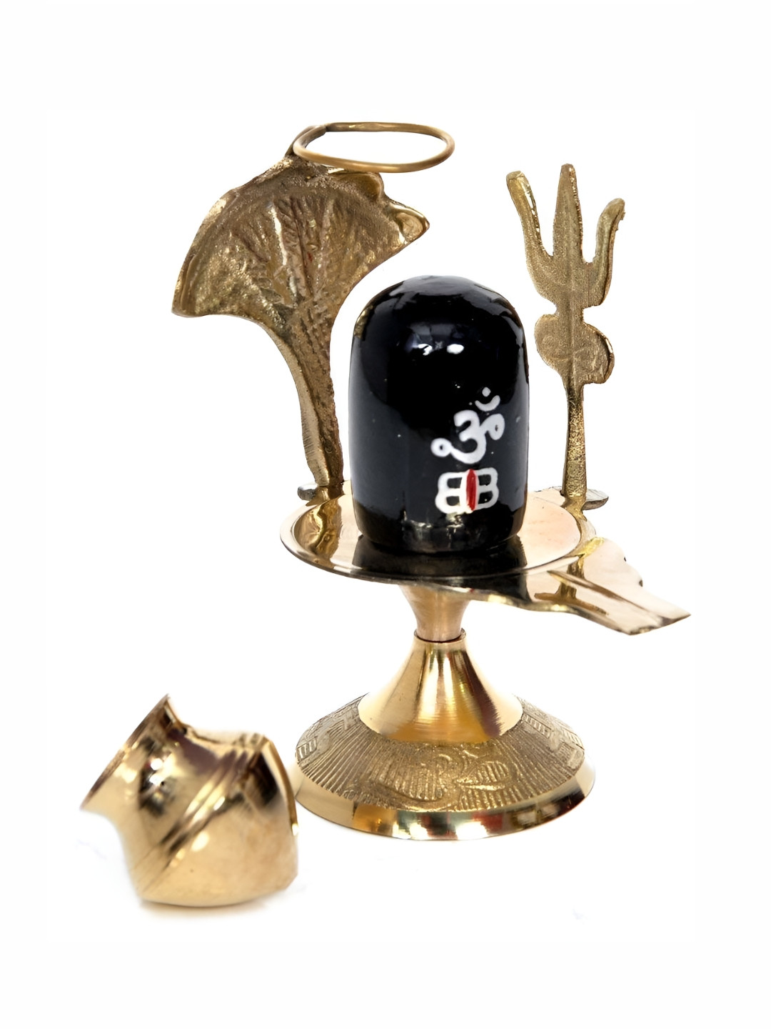 Navyaksh Jaldhari Shiva Lingam Black Brass Metallic Prayer Room Set of 3 Small Showpieces - 2.6 Inches