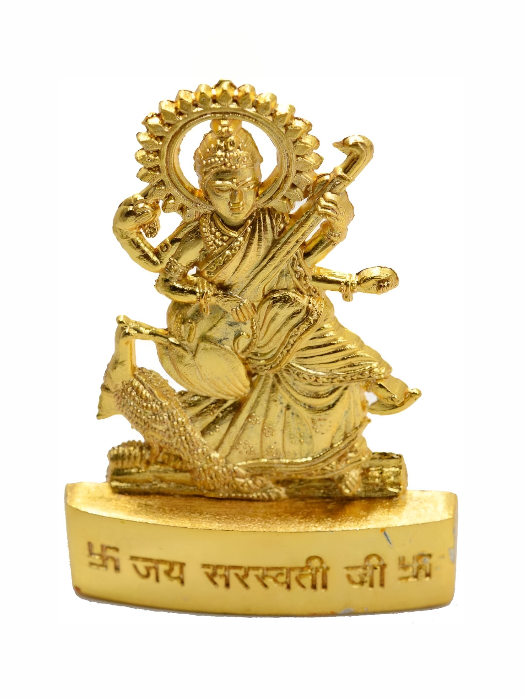 Navyaksh Sarswati Ji Gold Brass Metallic Prayer Room Small Showpiece -