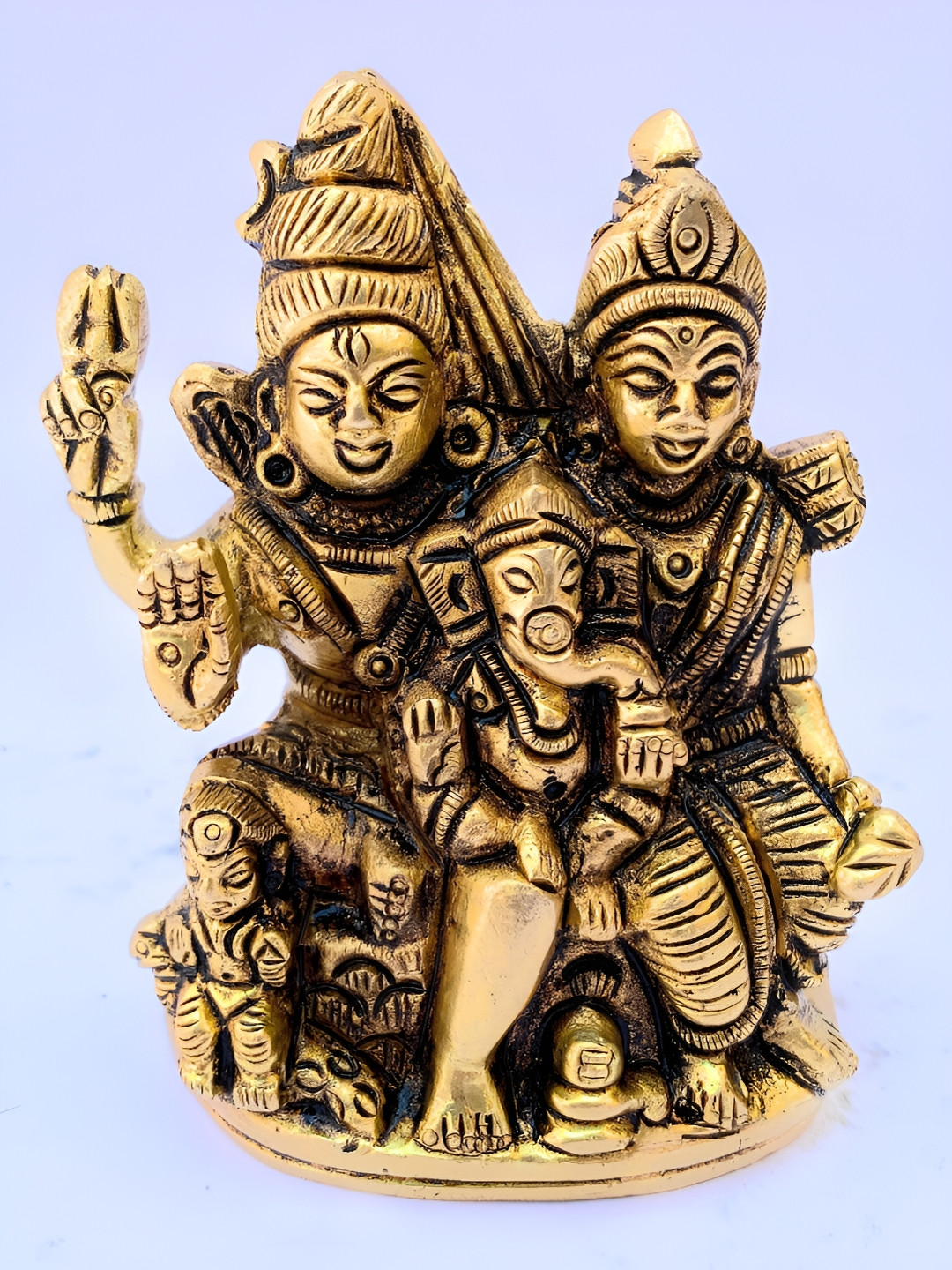 Navyaksh Lord Shiv Parivar Gold Brass Metallic Prayer Room Small Showpiece - 3.1 Inches