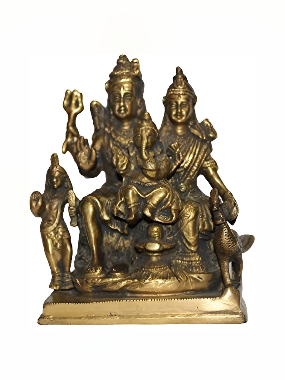 Navyaksh Shiv Parivar Gold Brass Metallic Prayer Room Tiny Showpiece - 3.1 Inches