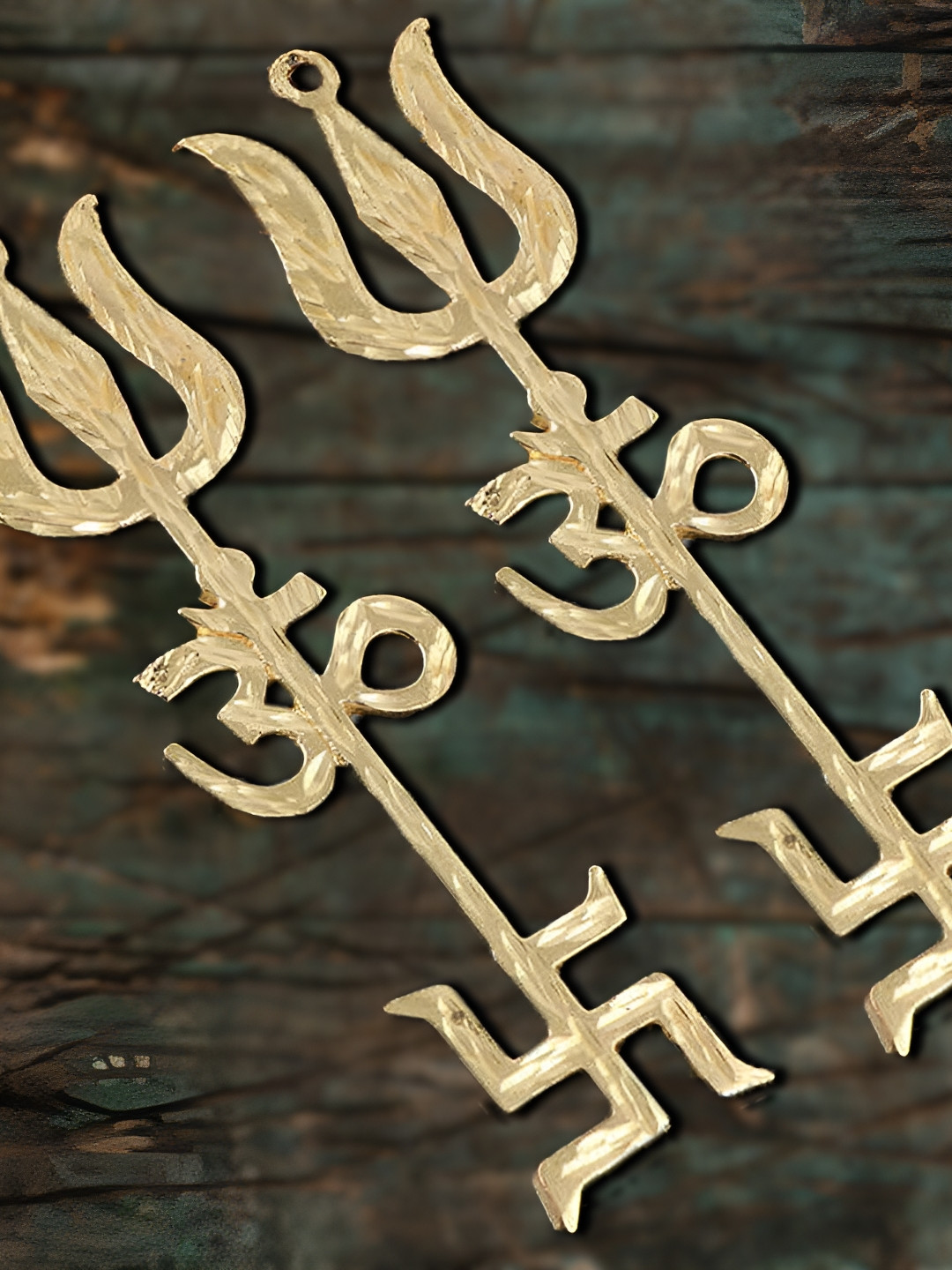 Navyaksh Trishakti Yantra Gold Brass Metallic Prayer Room Set of 2 Medium Showpieces - 9.5 Inches