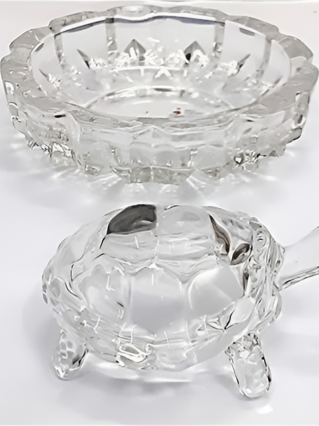 Navyaksh Turtle Tortoise with Plate for Feng Shui and Vastu Transparent Crystal Glossy Garden Set of 2 Small Showpieces - 3.1 Inches