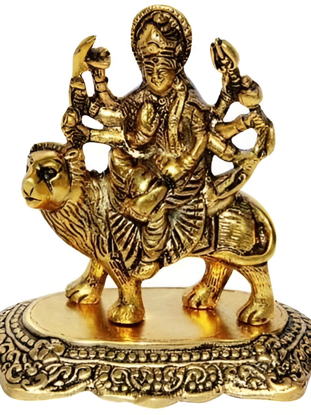 Navyaksh Maa Durga Gold Metal Metallic Prayer Room Small Showpiece - 4.7 Inches