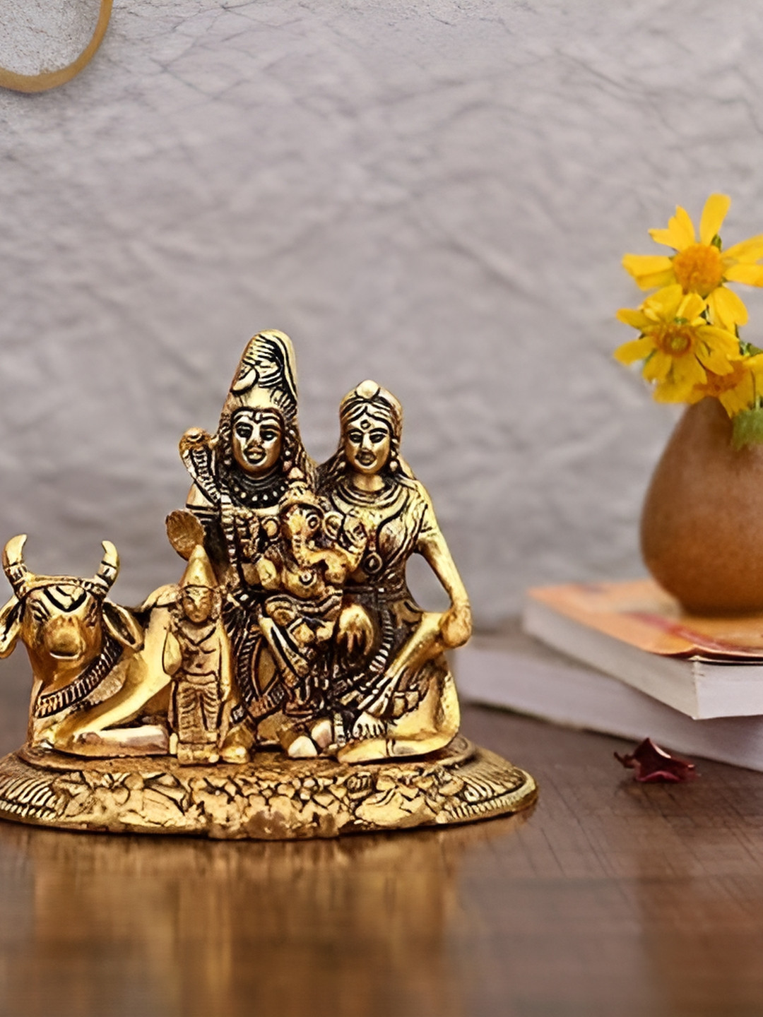 Navyaksh Shiv Parivar Copper Brass Metallic Prayer Room Hand-Crafted Small Showpiece - 3.1 Inches