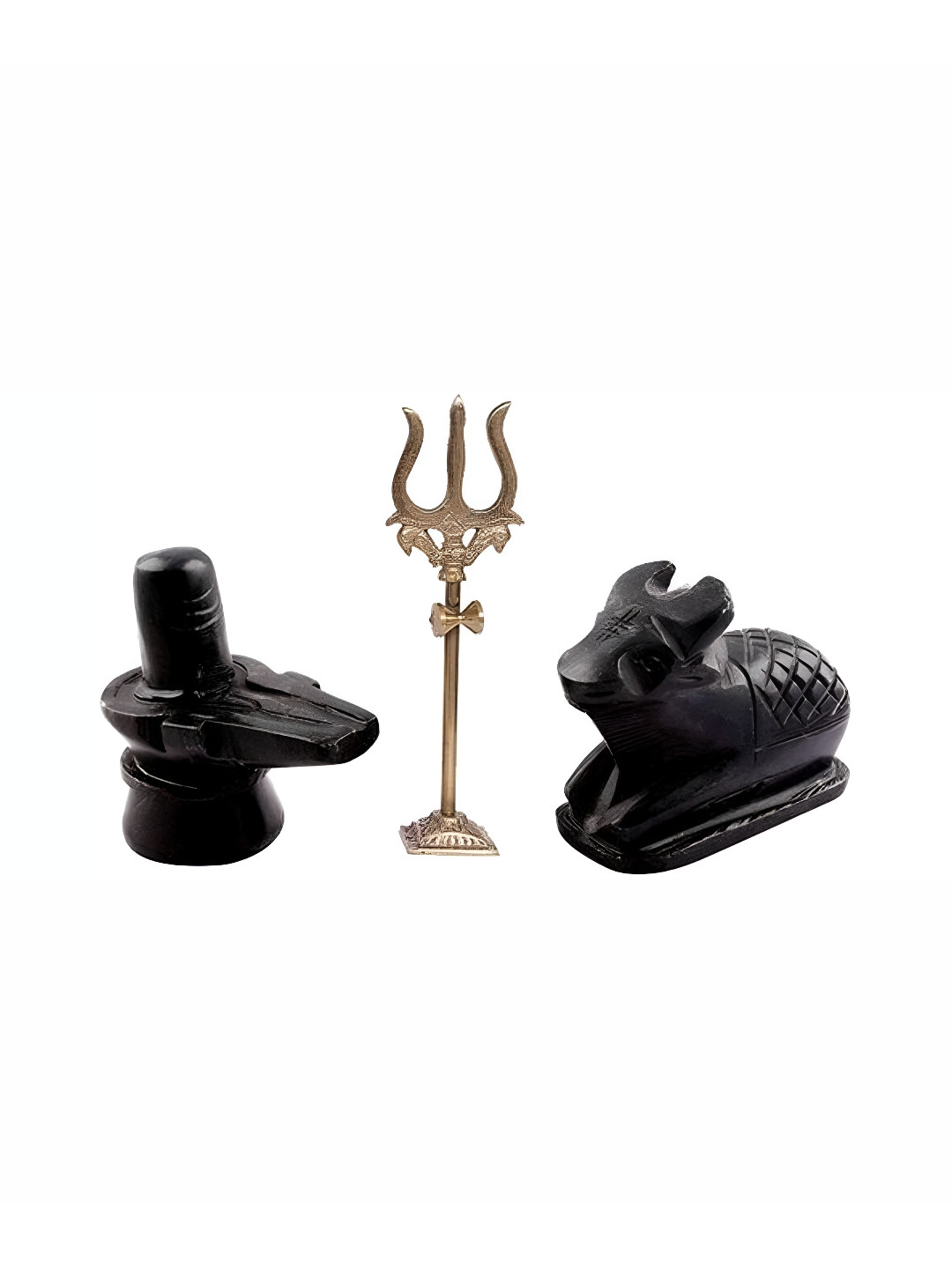 Navyaksh Shivling with Nandi Black Brass Metallic Prayer Room Set of 3 Small Showpieces - 4.7 Inches