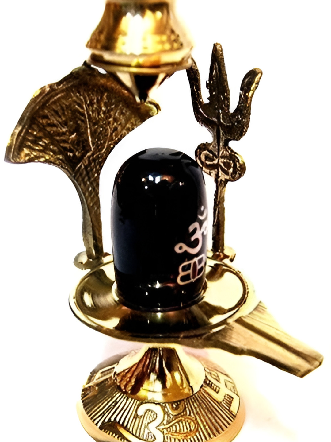 Navyaksh Jaldhari Shiva Lingam with Patra and Trishul, Nag Gold Brass Metallic Prayer Room Set of 3 Small Showpieces - 3.1 Inches