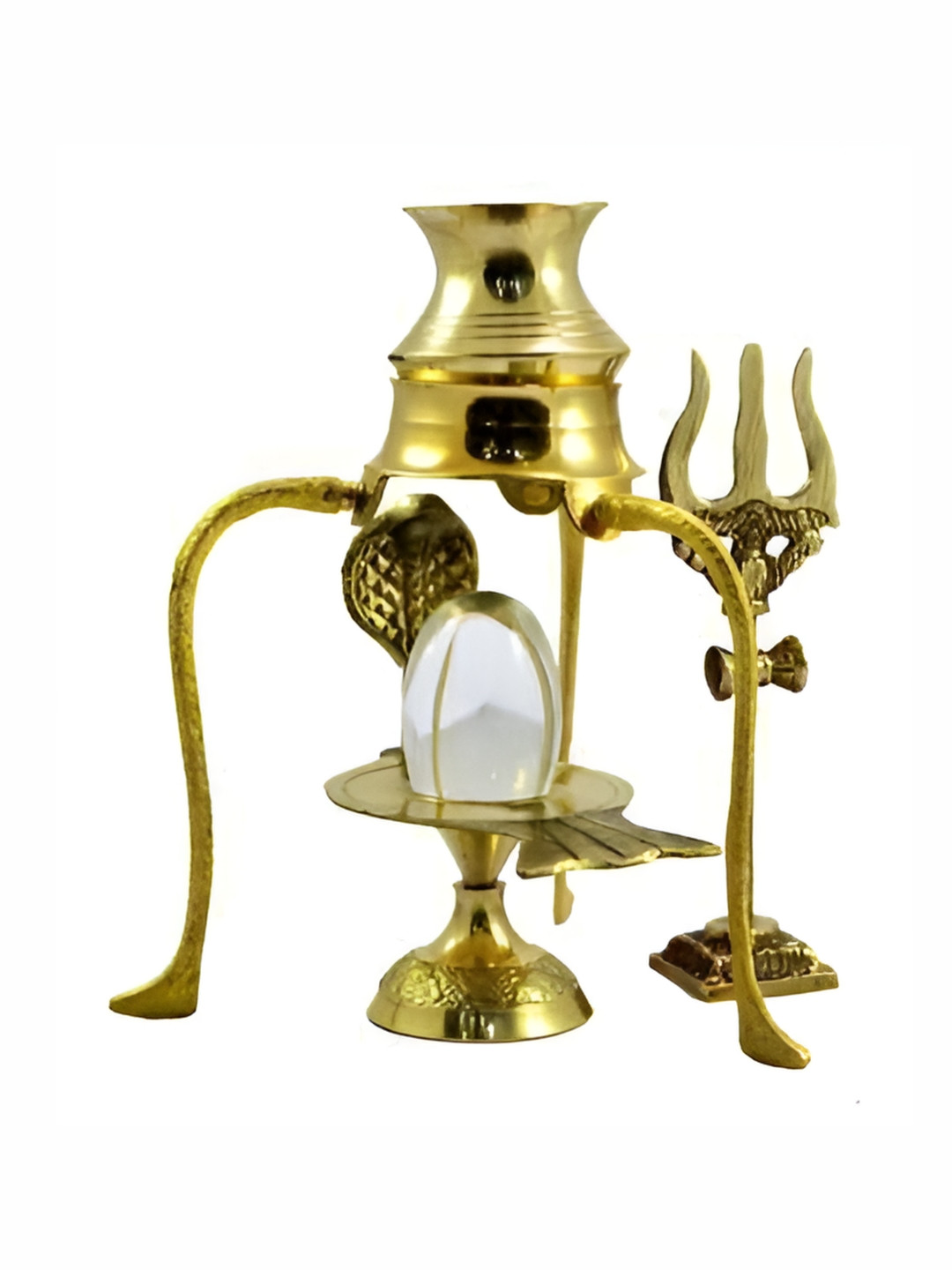 Navyaksh Shaligram Shiva Linag Gold Crystal Natural Prayer Room Small Showpiece - 3.1 Inches