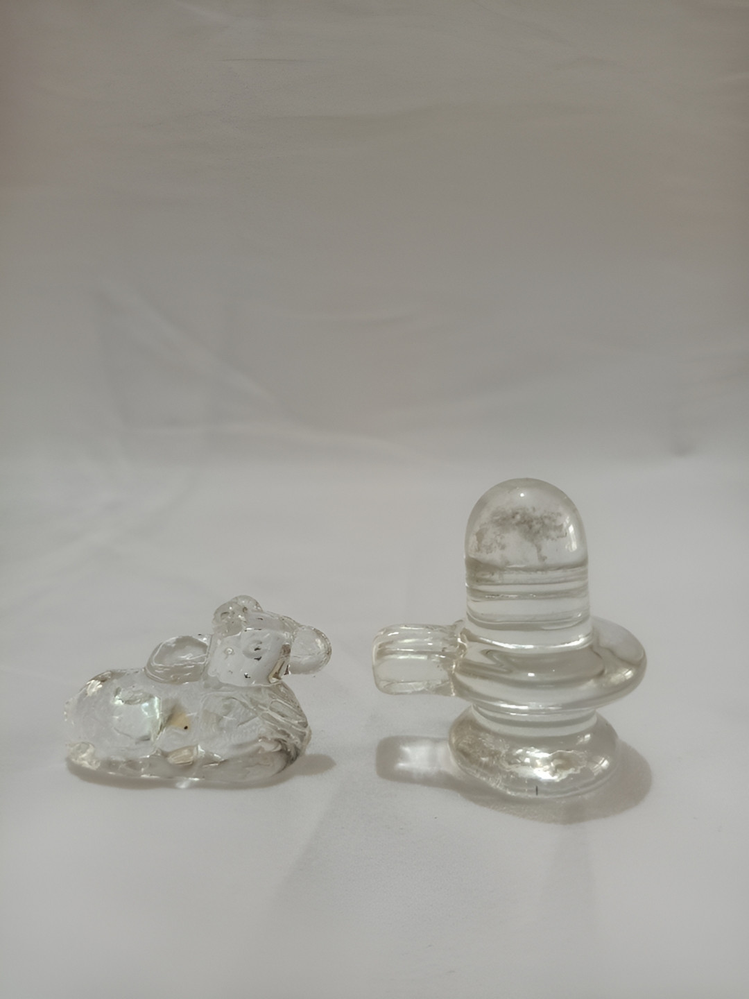 Navyaksh Crystal Shiva Ling with Nandi Transparent Glass Glossy Prayer Room Set of 2 Small Showpieces - 5.9 Inches