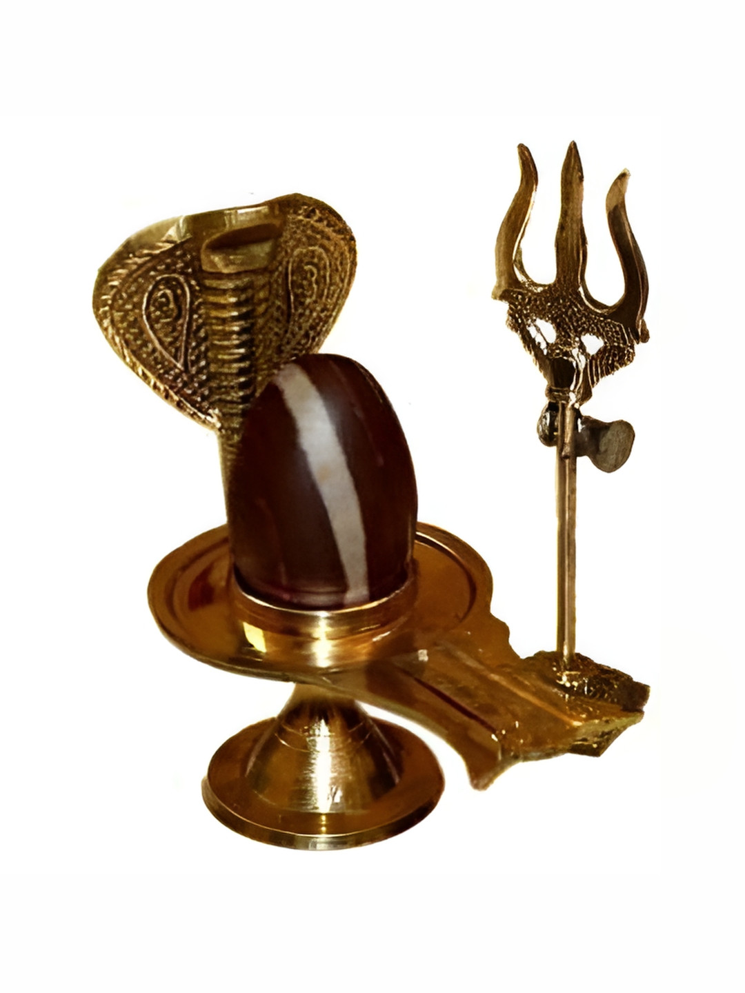 Navyaksh Narmadeshwar Shiva Ling with Trishul Copper Brass Metallic Prayer Room Set of 2 Small Showpieces - 4.3 Inches