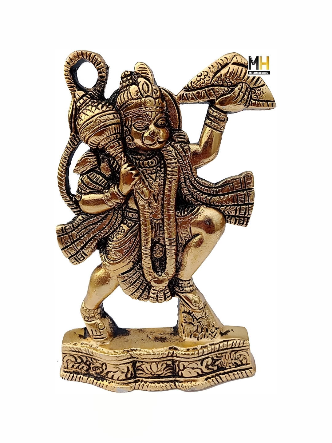 Navyaksh Bajrangbali Gold Metal Metallic Prayer Room Small Showpiece - 3.1 Inches