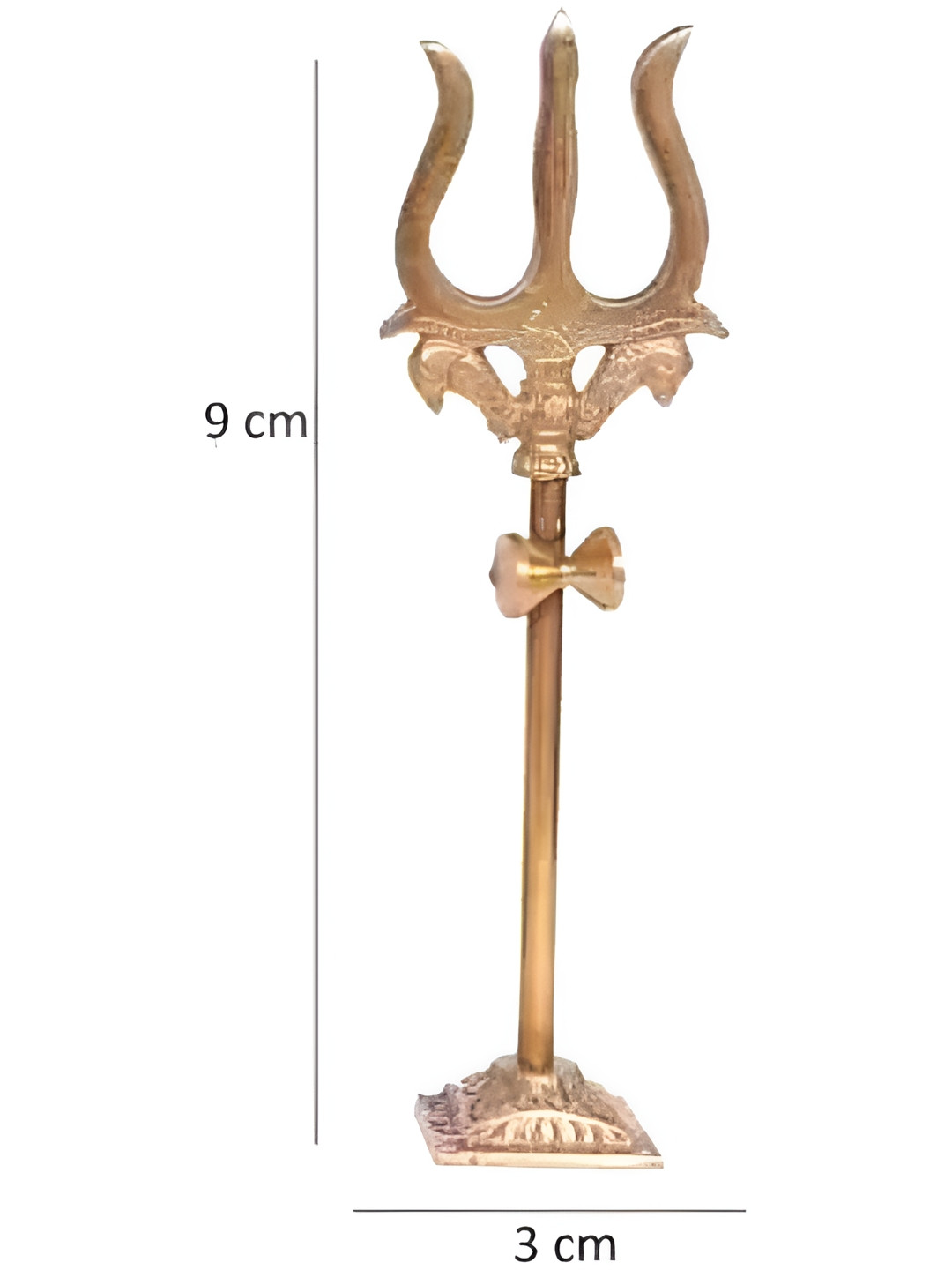 Navyaksh Shiv Trishul Trident Damru with Stand Gold Brass Metallic Prayer Room Small Showpiece - 3.5 Inches