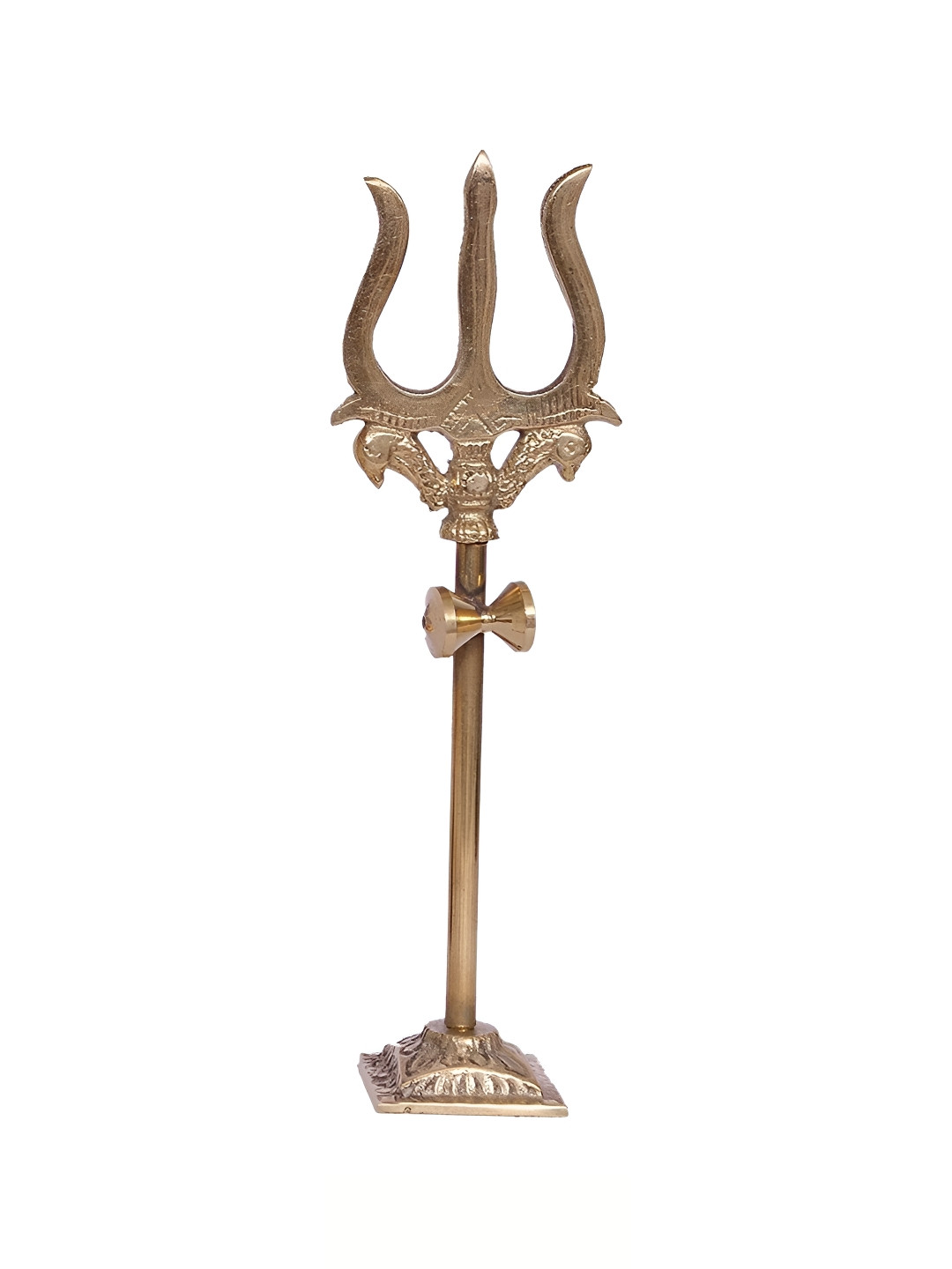 Navyaksh Trishul,Trident Damru Gold Brass Metallic Living Room Small Showpiece - 3.7 Inches