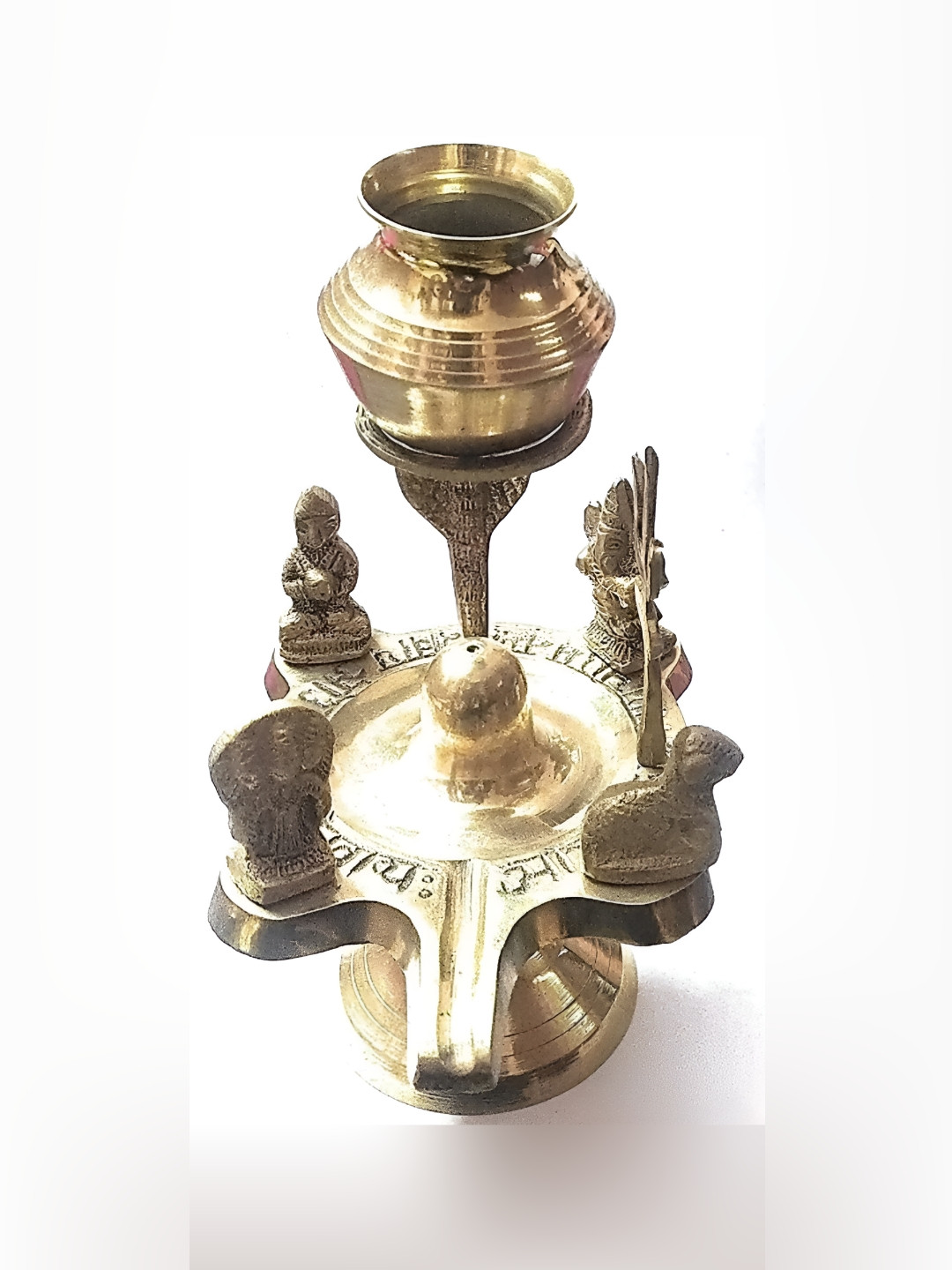 Navyaksh Shivling with Shiv Parivar Gold Brass Metallic Prayer Room Set of 2 Small Showpieces - 3.1 Inches