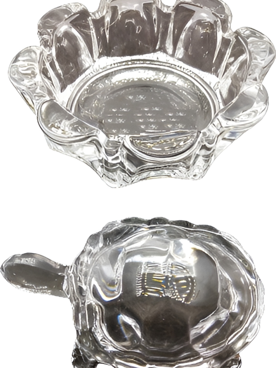 Navyaksh Feng Shui Tortoise Kachua Turtle with Plate Transparent Crystal Glossy Living Room Set of 2 Small Showpieces - 3.1 Inches