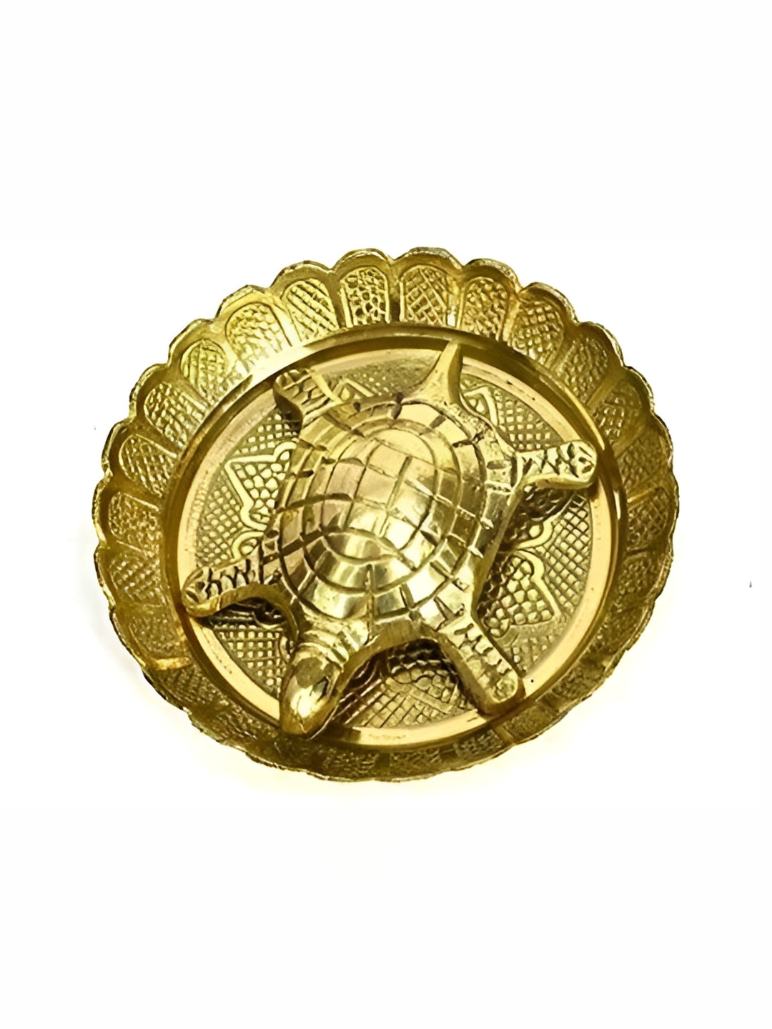 Navyaksh Turtle Plated Feng Shui Tortoise Plate Vastu Yantra Gold Brass Metallic Prayer Room Set of 2 Small Showpieces - 3.1 Inches
