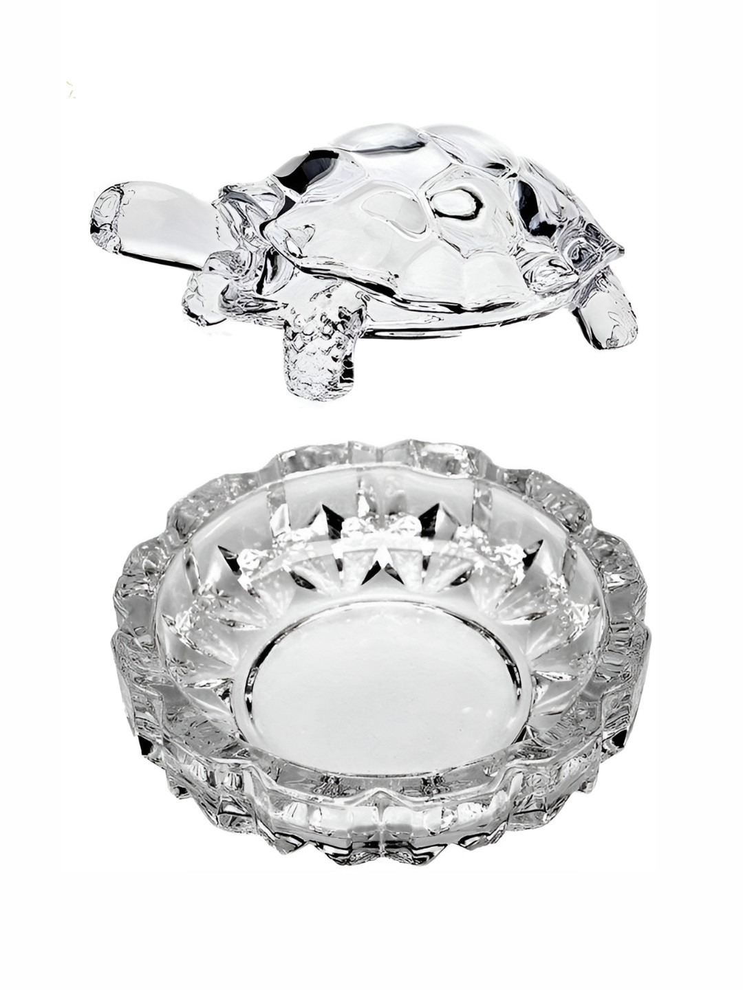 Navyaksh Turtle Plate Transparent Crystal Glossy Prayer Room Set of 2 Small Showpieces - 1.2 Inches