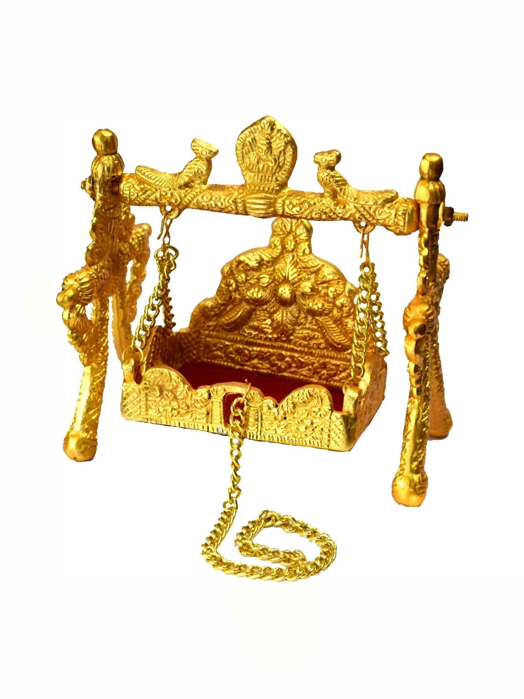 Navyaksh Nand Laddu Gopal Swing Palana Krishna Jhula Gold Brass Metallic Prayer Room Small Showpiece - 3.1 Inches